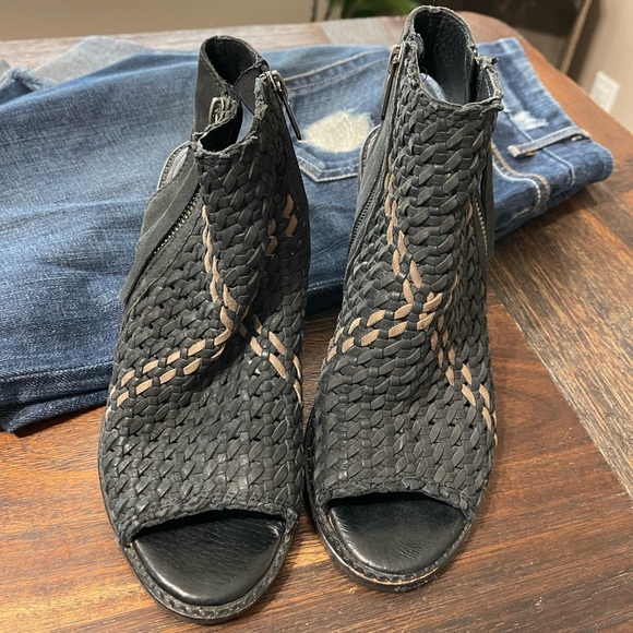 Sam Edelman Leather Cooper Boho black brown peep toe sandal booties 6.5 - Picture 2 of 8